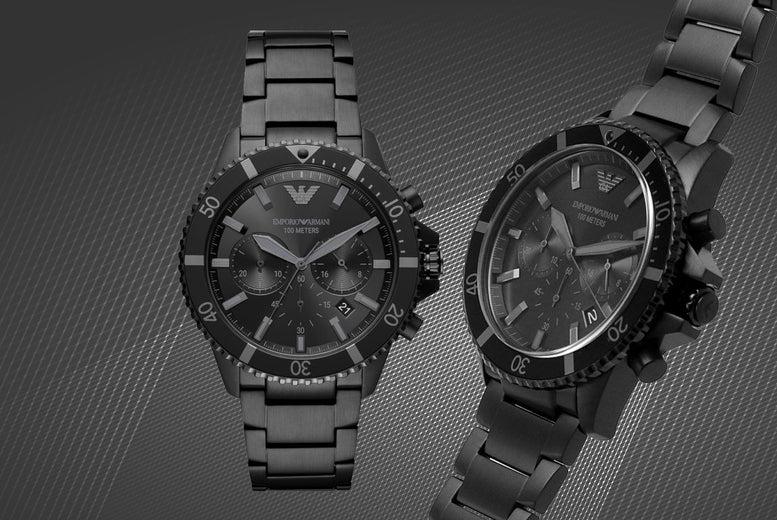 Emporio Armani Diver Chronograph Black Dial Black Steel Strap Watch For Men - AR11363 Buy Now By Emporio Armani