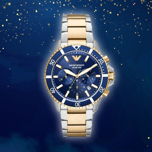 Emporio Armani Mario Chronograph Blue Dial Two Tone Steel Strap Watch For Men - AR11362 Buy Now By Emporio Armani