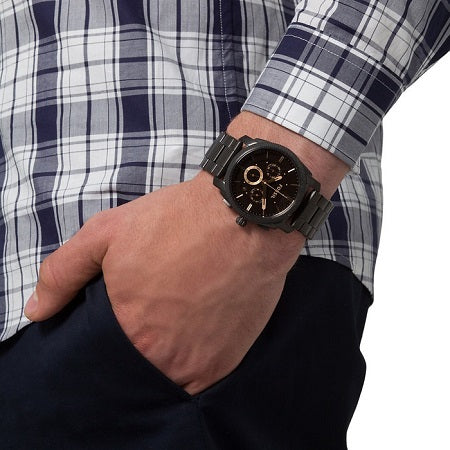 Fossil Machine Chronograph Black Dial Black Steel Strap Watch for Men - FS4682 Buy Now By Fossil