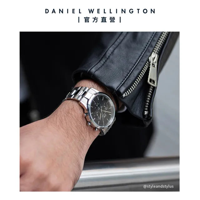 Daniel Wellington Iconic Chronograph Link Black Dial Silver Steel Strap Watch For Men - DW00100645 Buy Now By Daniel Wellington