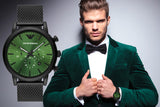 Emporio Armani Luigi Chronograph Green Dial Black Mesh Bracelet Watch For Men - AR11470 Buy Now By Emporio Armani