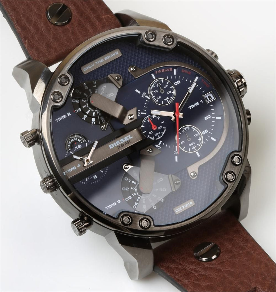 Diesel Mr Daddy Chronograph Blue Dial Brown Leather Strap Watch For Men - DZ7314 Buy Now By Diesel