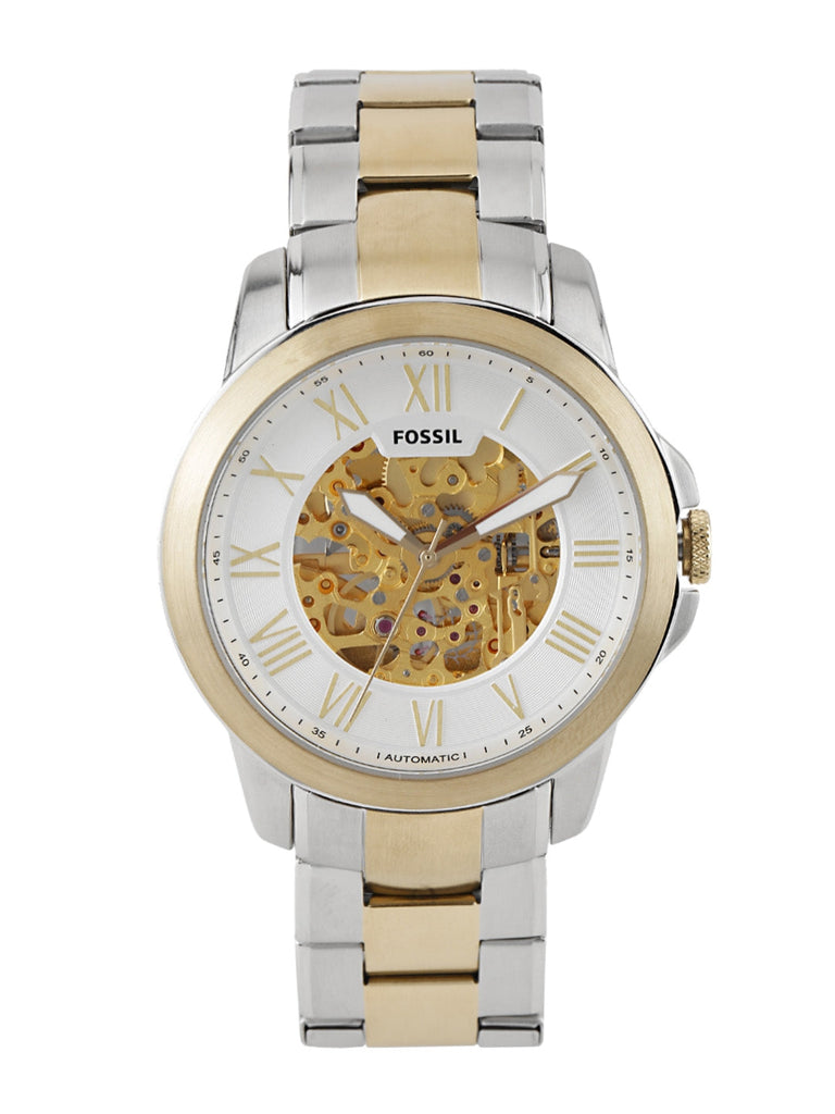 Fossil Grant Automatic Skeleton White Dial Two Tone Steel Strap Watch for Men - ME3112 Buy Now By Fossil
