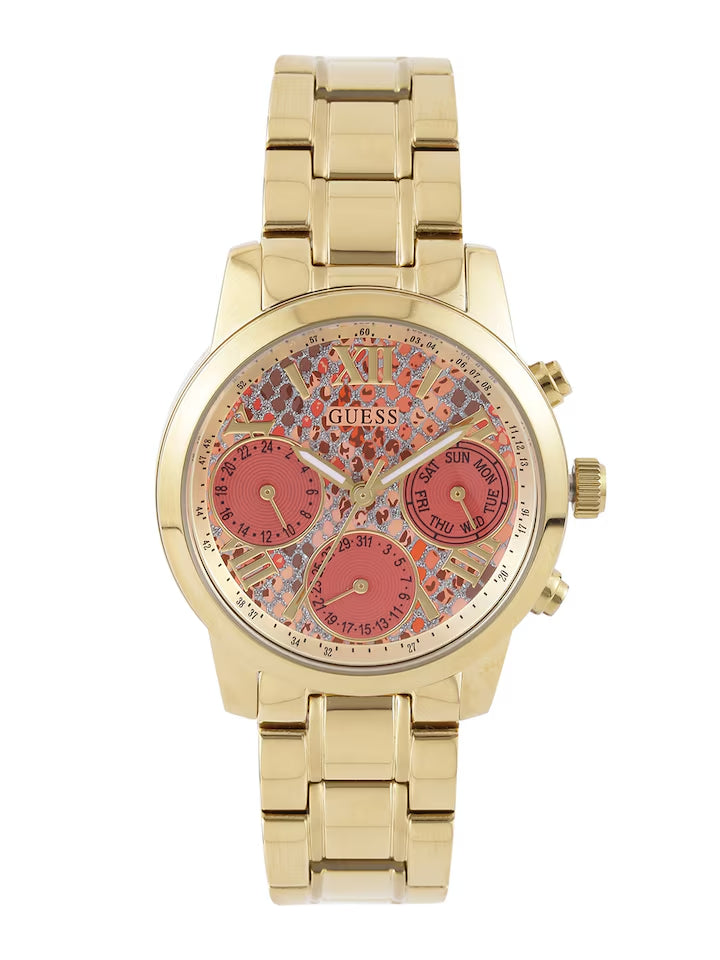 Guess Mini Sunrise Quartz Analog Orange Dial Gold Steel Strap Watch For Women - W0448L7 Buy Now By Guess