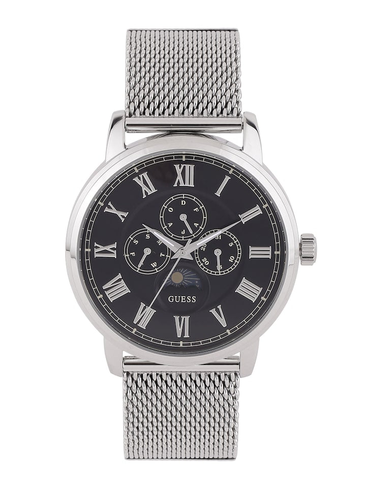 Guess Delancey Black Dial Silver Mesh Bracelet Watch for Men - W0871G1 Buy Now By Guess