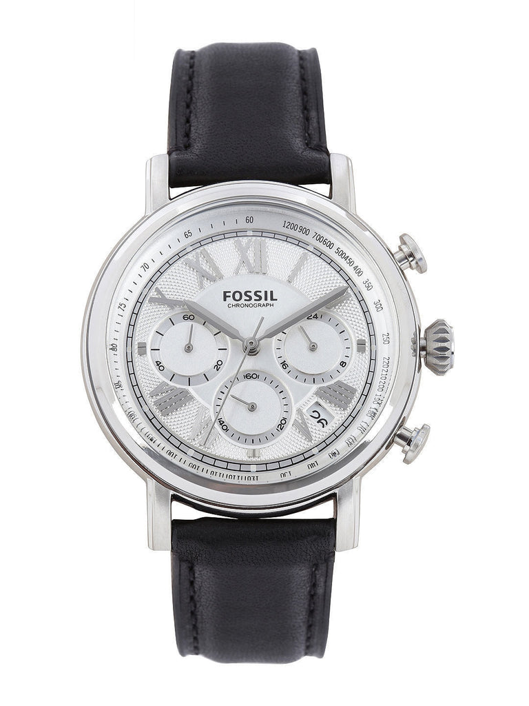 Fossil Buchanan Chronograph Silver Dial Black Leather Strap Watch for Men - FS5102 Buy Now By Fossil