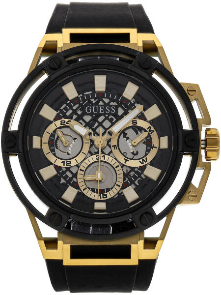 Guess Matrix Multifunction Gold Dial Black Rubber Strap Watch For Men - GW0423G2 Buy Now By Guess