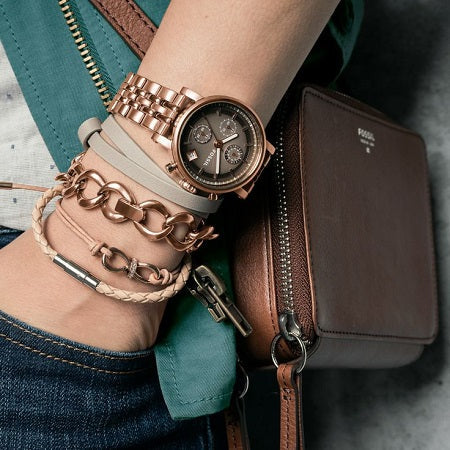 Fossil Boyfriend Chronograph Brown Dial Rose Gold Steel Strap Watch for Women - ES3494 Buy Now By Fossil