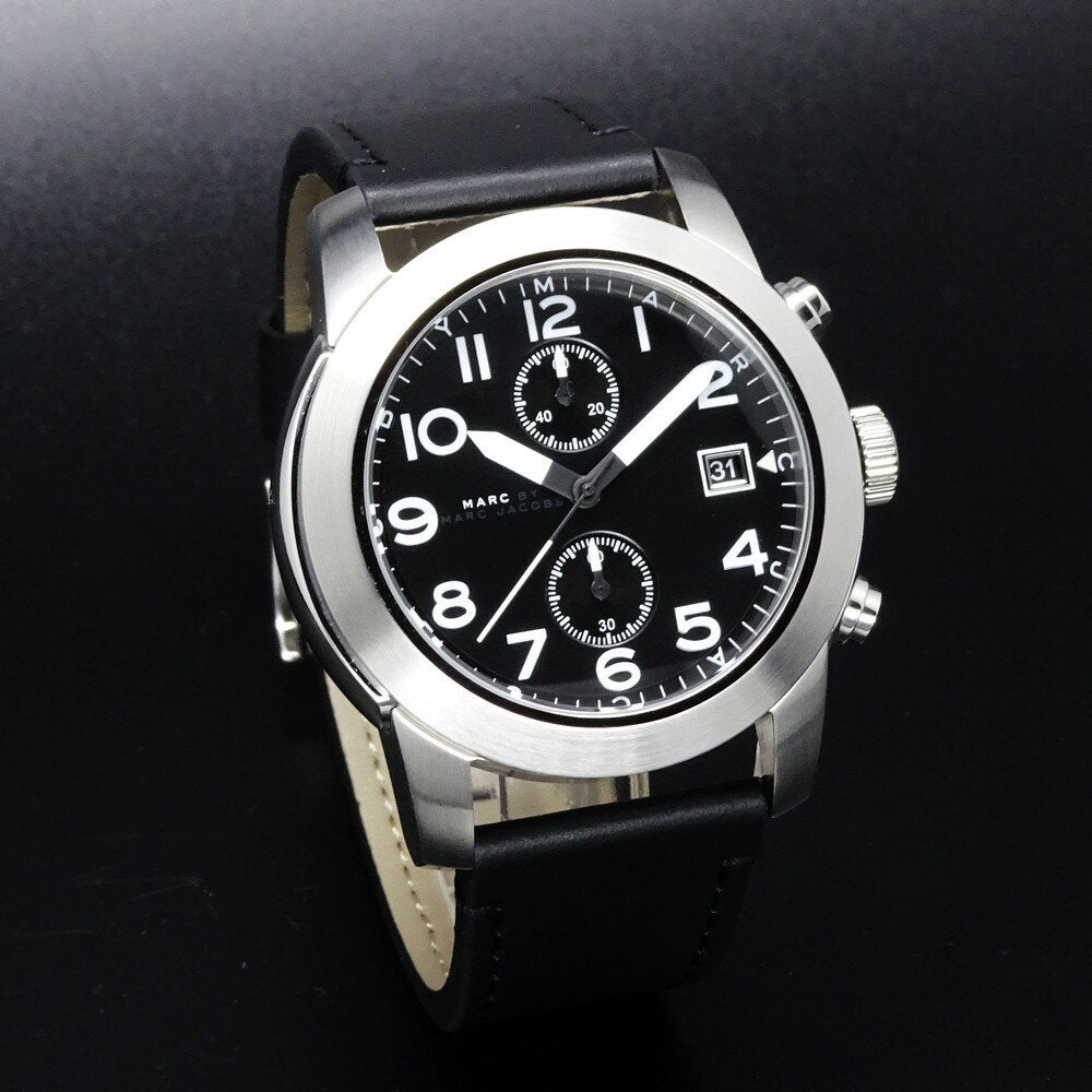 Marc Jacobs Larry Chronograph Black Dial Black Leather Strap Watch for Men - MBM5033 Buy Now By Marc Jacobs