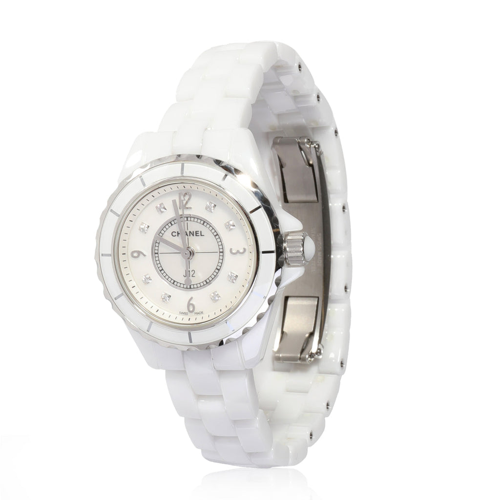 Chanel J12 Diamonds Quartz Mother of Pearl White Dial White Steel Strap Watch for Women - J12 H2570 Buy Now By Chanel
