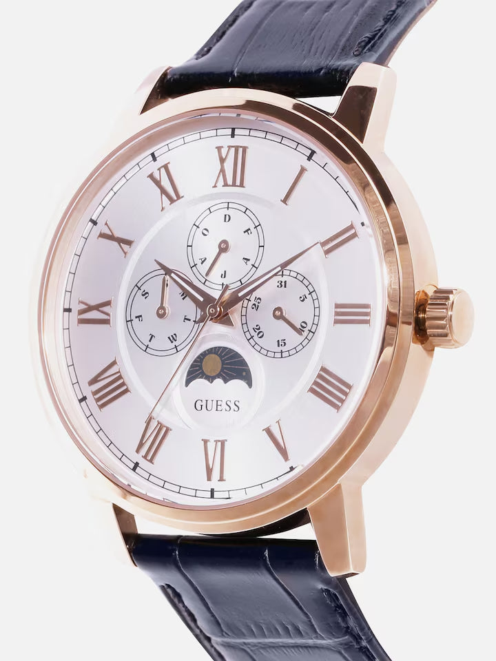 Guess Delancy Quartz Silver Dial Black Leather Strap Watch For Men - W0870G2 Buy Now By Guess