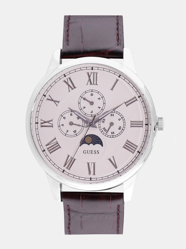 Guess Delancy Quartz White Dial Brown Leather Strap Watch For Men - W0870G1 Buy Now By Guess