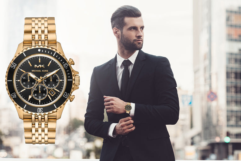 Michael Kors Bayville Chronograph Black Dial Gold Steel Strap Watch For Men - MK8726 Buy Now By Michael Kors