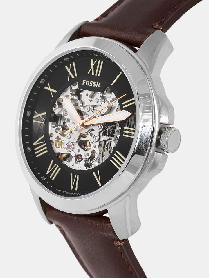 Fossil Grant Automatic Skeleton Black Dial Brown Leather Strap Watch for Men - ME3100 Buy Now By Fossil