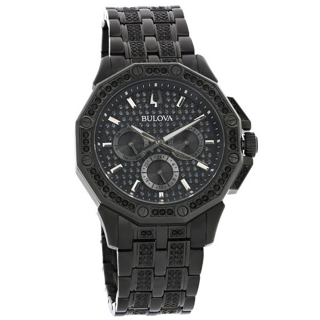 Bulova Octova Chronograph Black Crystal Dial Black Steel Strap Watch for Men - 98C134 Buy Now By Bulova