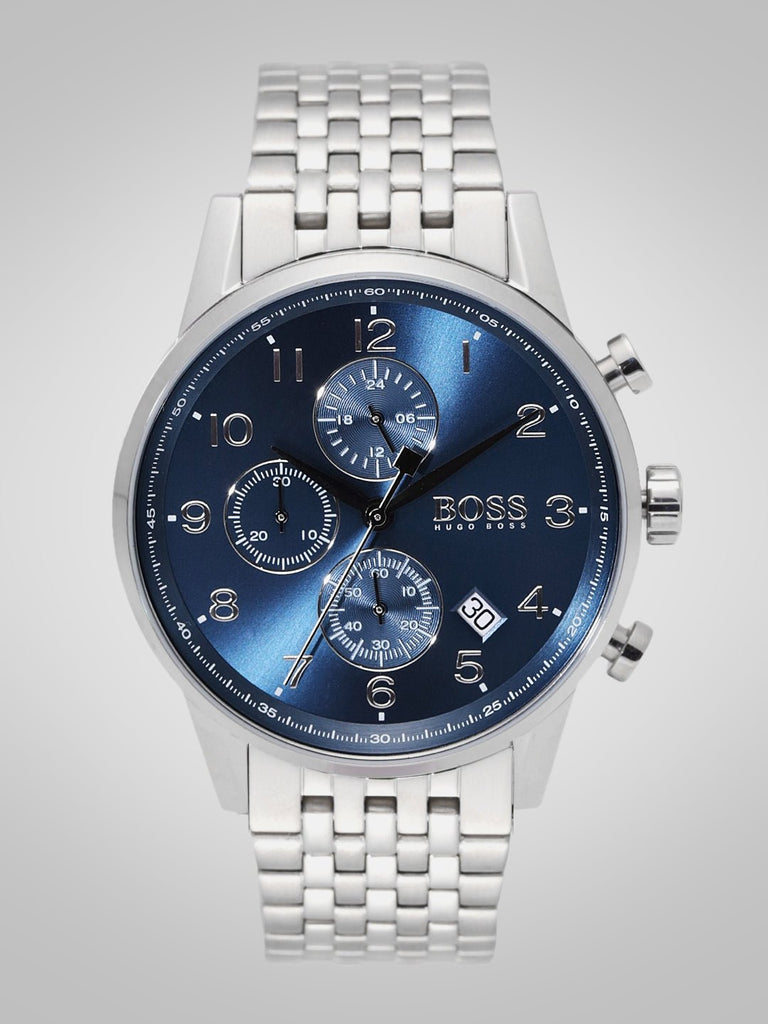 Hugo Boss Navigator Chronograph Blue Dial Silver Steel Strap Watch for Men - 1513498 Buy Now By Hugo Boss