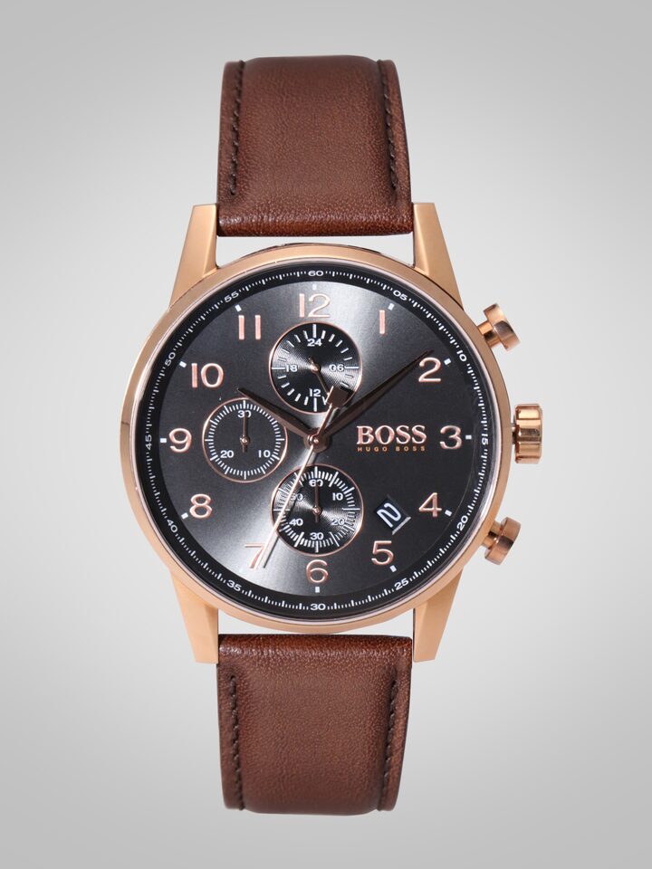 Hugo Boss Navigator Grey Dial Brown Leather Strap Watch for Men - 1513496 Buy Now By Hugo Boss