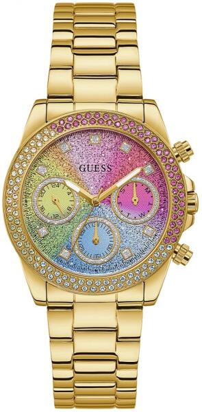 Guess Confetti Chronograph Rainbow Dial Gold Steel Strap Watch For Women - GW0483L4 Buy Now By Guess