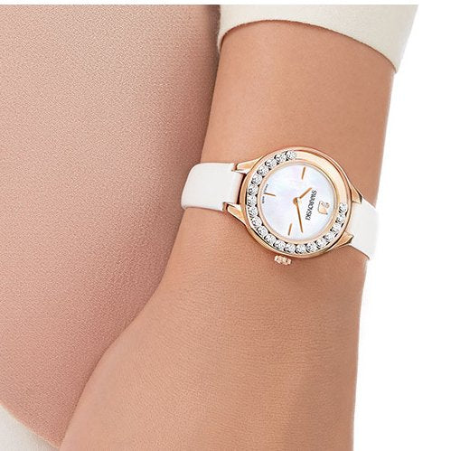 Swarovski Lovely Crystals Mother of Pearl Dial White Leather Strap Watch for Women - 5242904 Buy Now By Swarovski