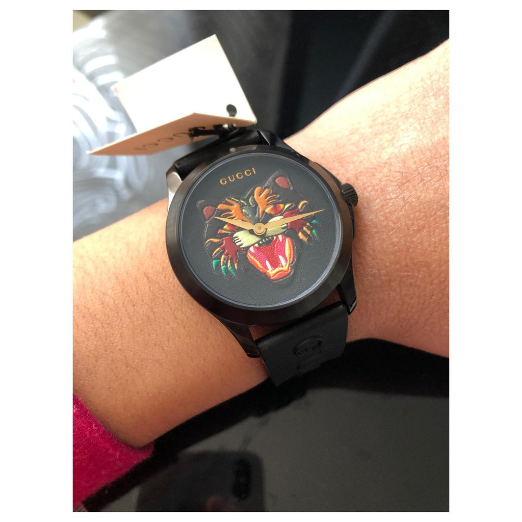 Gucci G Timeless Cat Motif Black Dial Black Leather Strap Unisex Watch - YA1264021 Buy Now By Gucci
