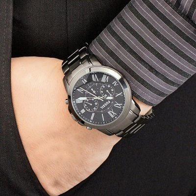 Fossil Grant Chronograph Blue Dial Grey Steel Strap Watch for Men - FS4831 Buy Now By Fossil