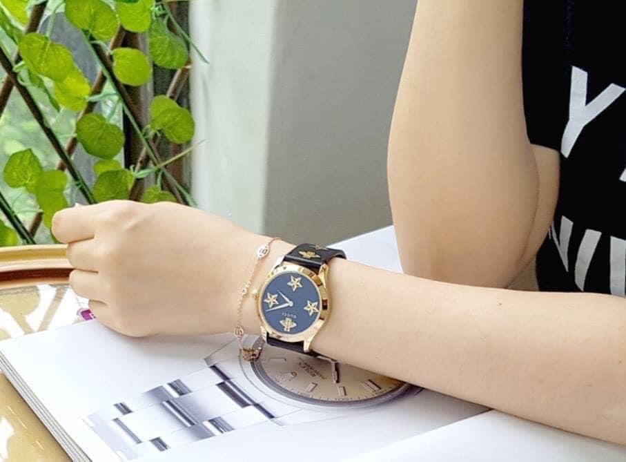 Gucci G-Timeless Black Dial Black Leather Strap Watch For Women - YA1264055 Buy Now By Gucci