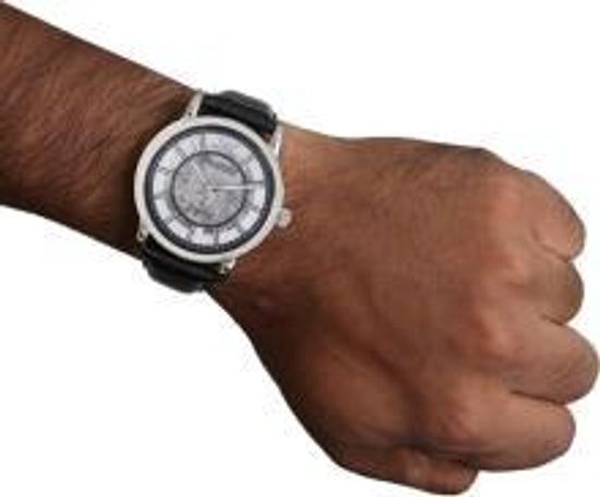 Emporio Armani Luigi Silver Skeleton Dial Black Leather Strap Watch For Men - AR1981 Buy Now By Emporio Armani