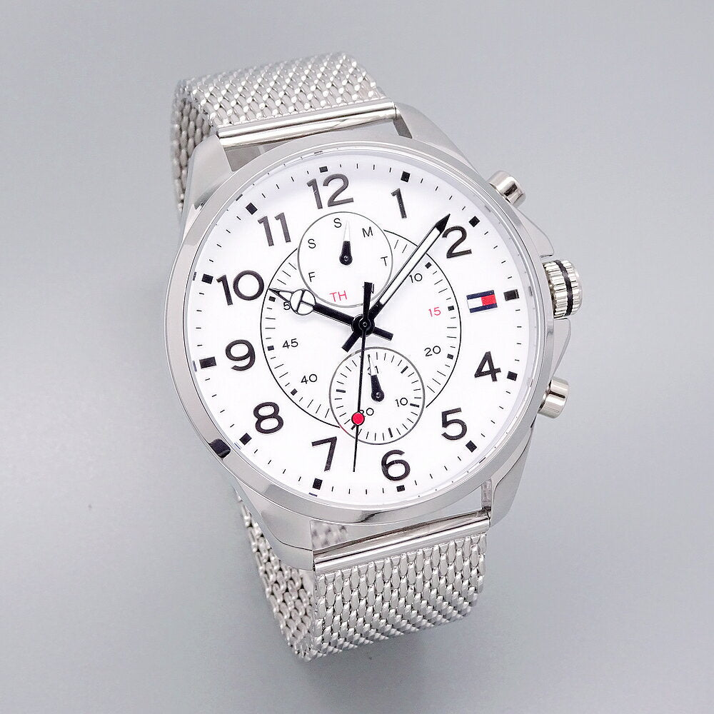 Tommy Hilfiger Dean Chronograph White Dial Silver Mesh Bracelet Watch for Men - 1791277 Buy Now By Tommy Hilfiger