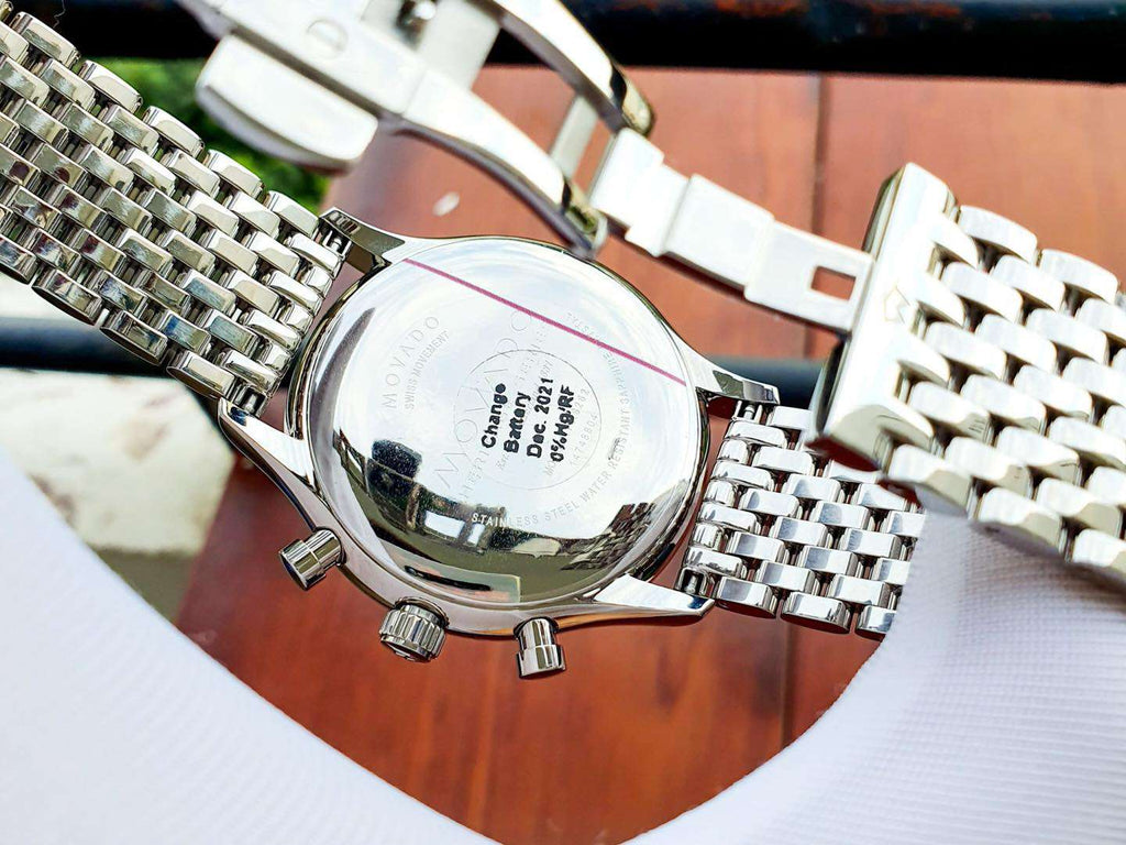 Movado Heritage Calendoplan Chronograph Black Dial Silver Steel Strap Watch for Men - 3650014 Buy Now By Movado