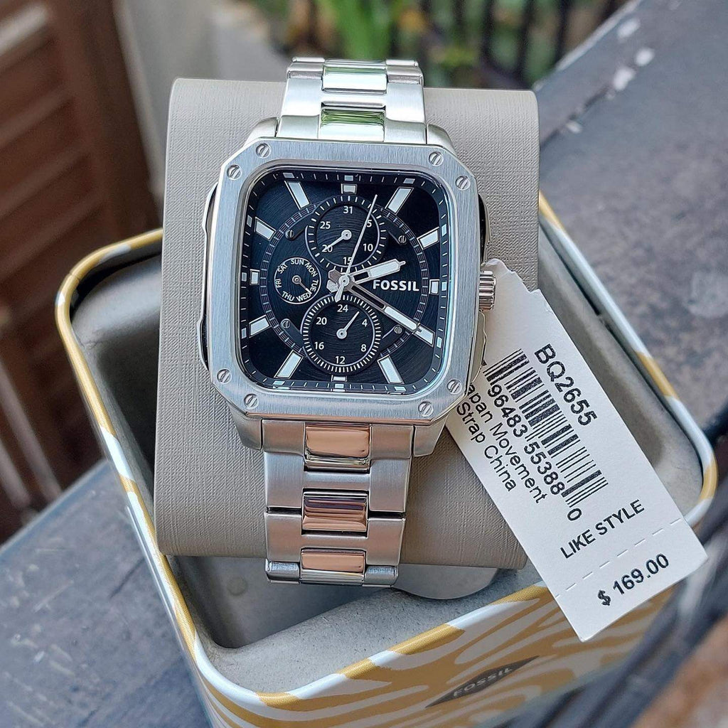 Fossil Inscription Multifunction Black Dial Silver Steel Strap Watch for Men - BQ2655 Buy Now By Fossil