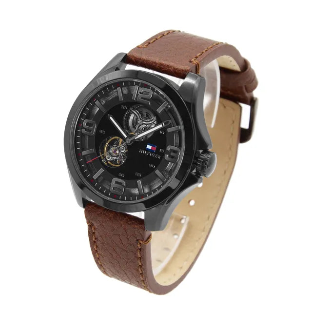 Tommy Hilfiger Bruce Automatic Black Dial Brown Leather Strap Watch for Men - 1791280 Buy Now By Tommy Hilfiger