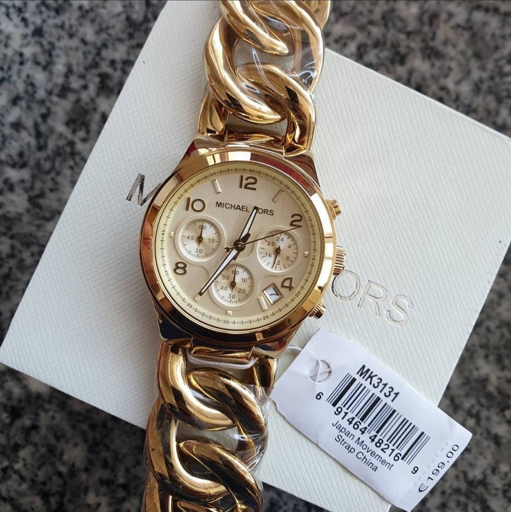 Michael Kors Runway Twist Gold Dial Gold Stainless Steel Strap Watch for Women - MK3131 Buy Now By Michael Kors