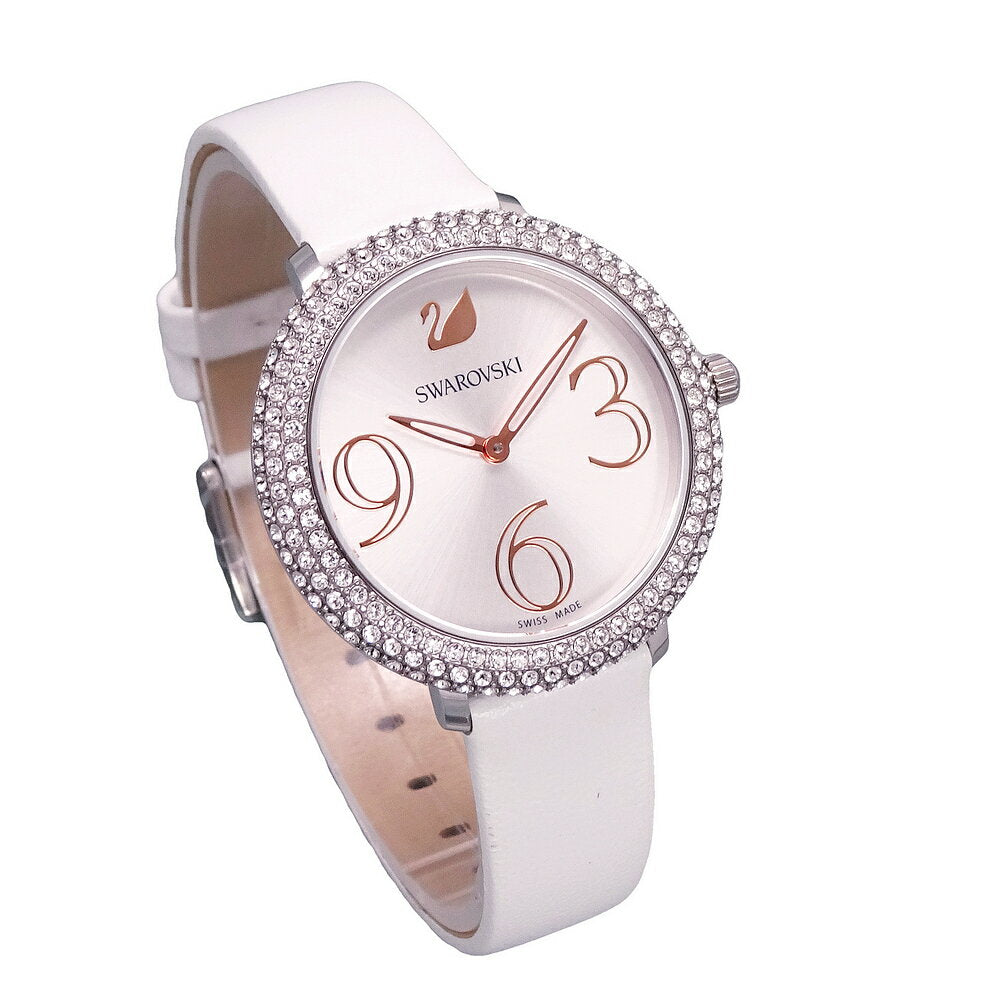 Swarovski Crystal Frost Silver Dial White Leather Strap Watch for Women - 5484070 Buy Now By Swarovski