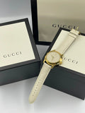 Gucci G Timeless Quartz White Dial White Leather Strap Watch For Women - YA126580A Buy Now By Gucci