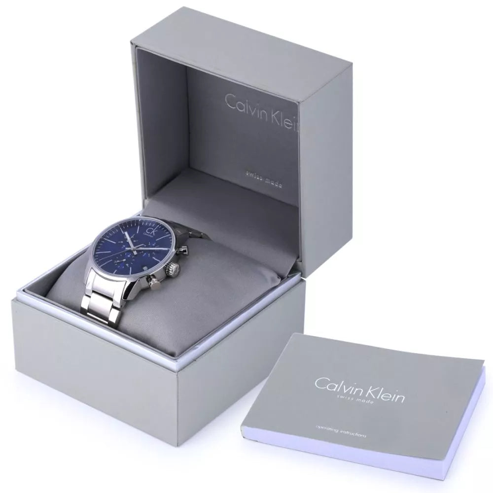Calvin Klein City Chronograph Blue Dial Silver Steel Strap Watch for Men - K2G2714N Buy Now By Calvin Klein