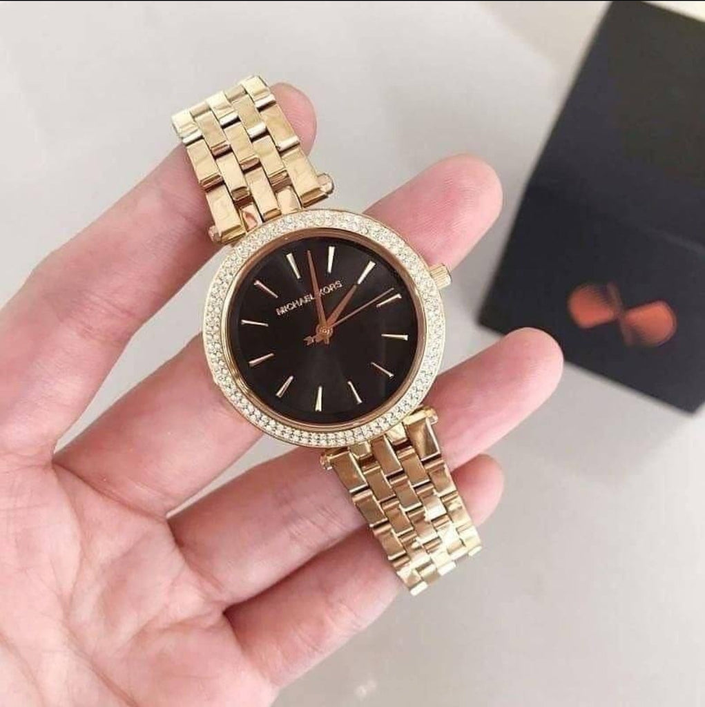 Michael Kors Mini Darci Quartz Black Dial Gold Steel Strap Watch For Women - MK3738 Buy Now By Michael Kors