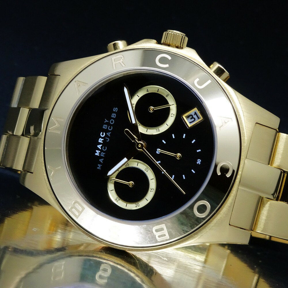 Marc Jacobs Blade Chronograph Black Dial Gold Steel Strap Watch for Women - MBM3309 Buy Now By Marc Jacobs