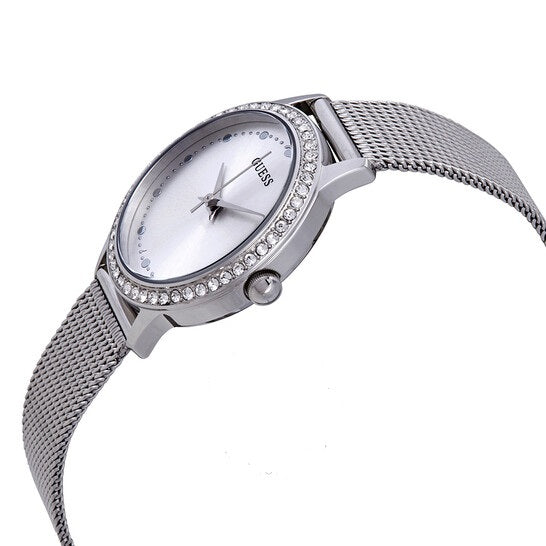 Guess Chelsea Mother of Pearl White Dial Silver Mesh Strap Watch For Women - W0647L1 Buy Now By Guess