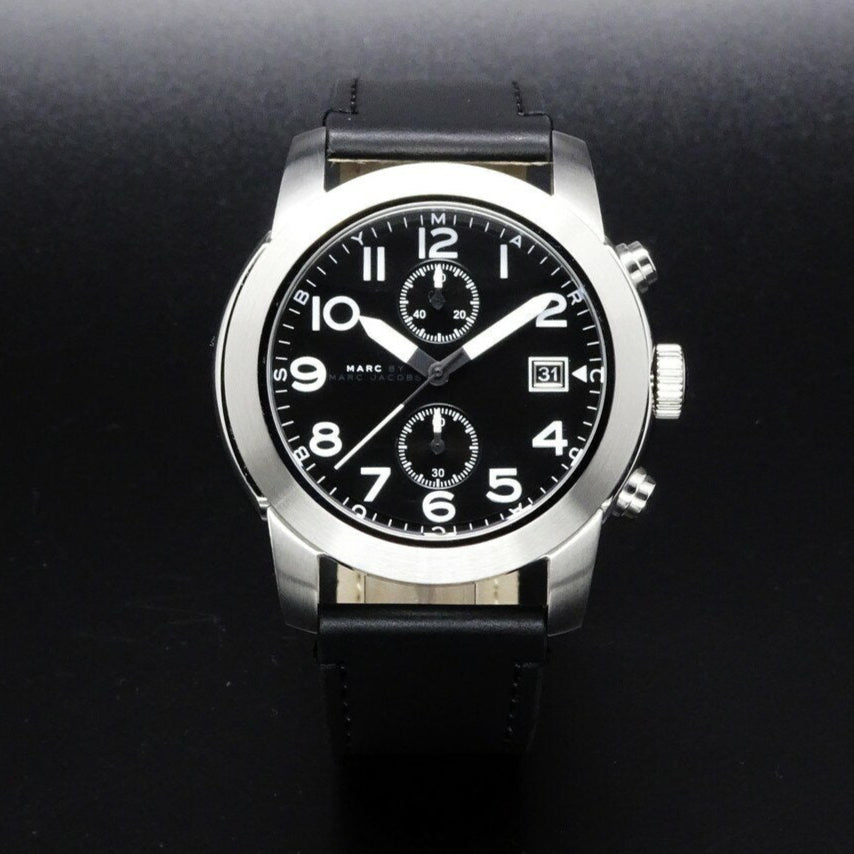 Marc Jacobs Larry Chronograph Black Dial Black Leather Strap Watch for Men - MBM5033 Buy Now By Marc Jacobs