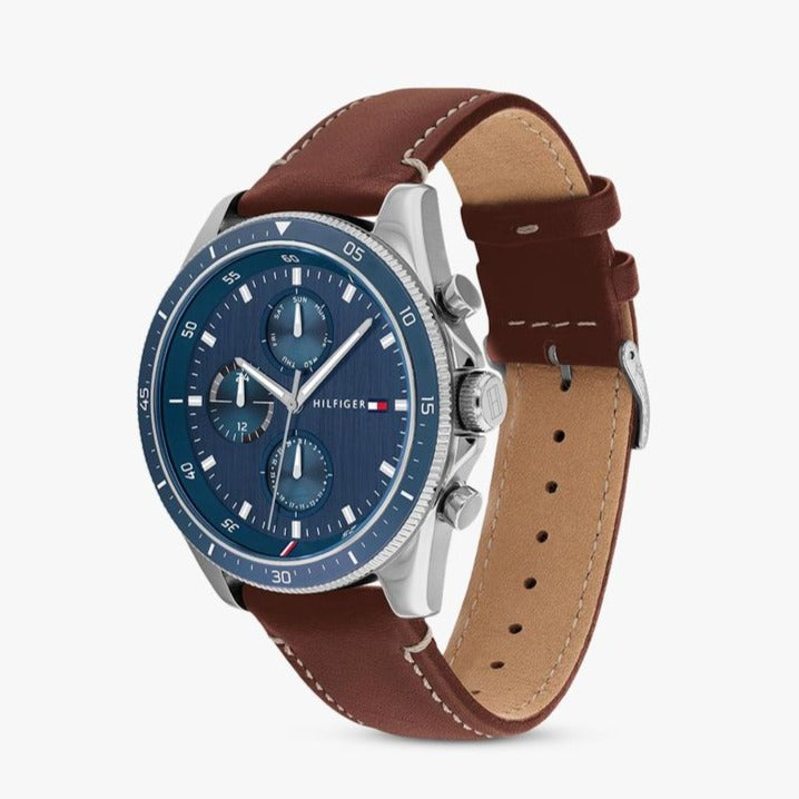 Tommy Hilfiger Parker Chronograph Blue Dial Brown Leather Strap Watch For Men - 1791837 Buy Now By Tommy Hilfiger