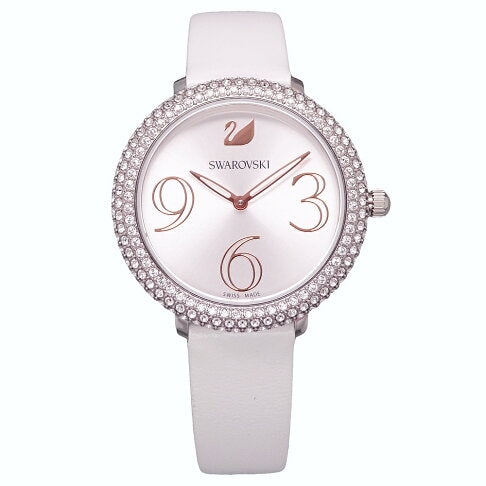 Swarovski Crystal Frost Silver Dial White Leather Strap Watch for Women - 5484070 Buy Now By Swarovski