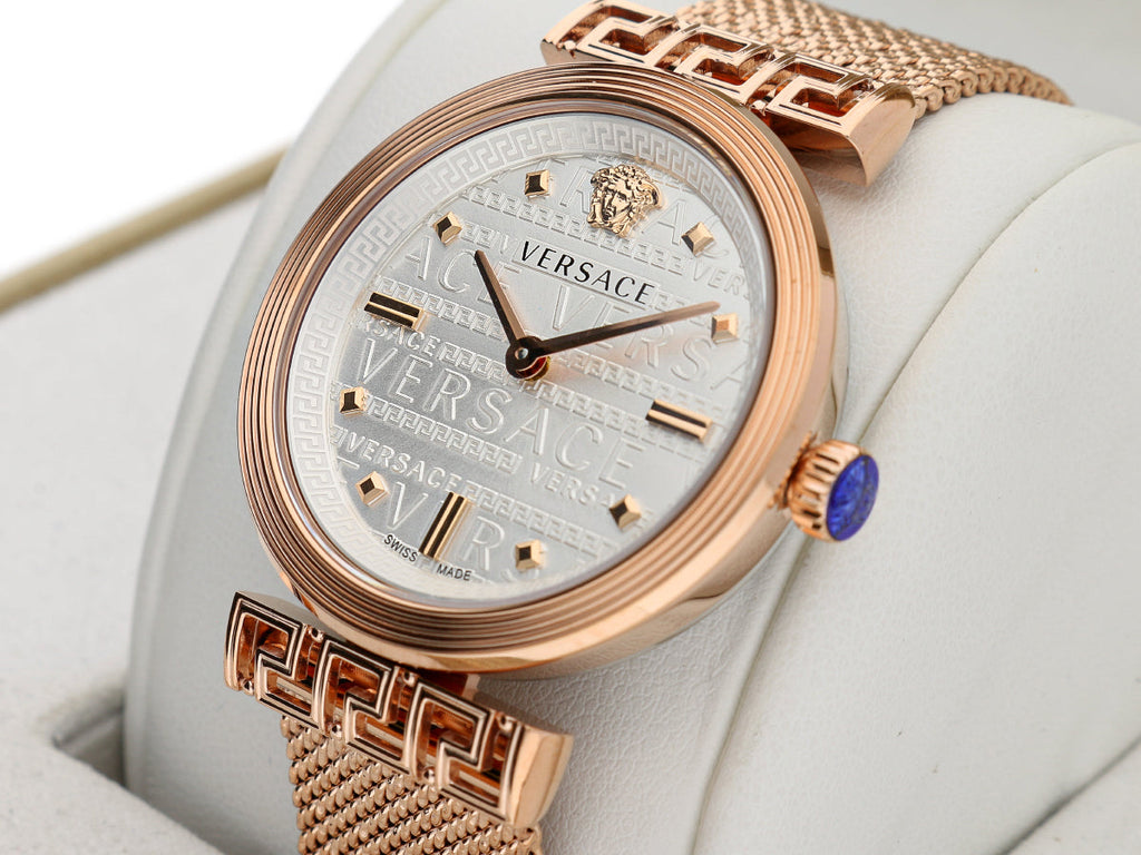 Versace Meander White Dial Rose Gold Mesh Bracelet Watch for Women - VELW00620 Buy Now By Versace