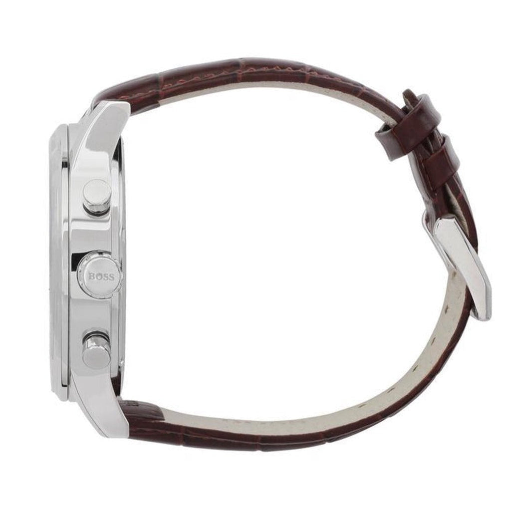 Hugo Boss Aeroliner Chronoraph White Dial Brown Leather Strap Watch For Men - HB1512447 Buy Now By Hugo Boss