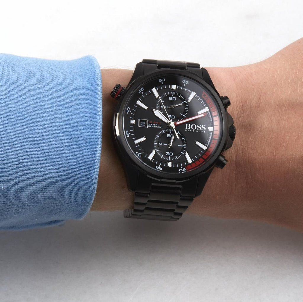 Hugo Boss Globetrotter Black Dial Black Steel Strap Watch for Men - 1513825 Buy Now By Hugo Boss