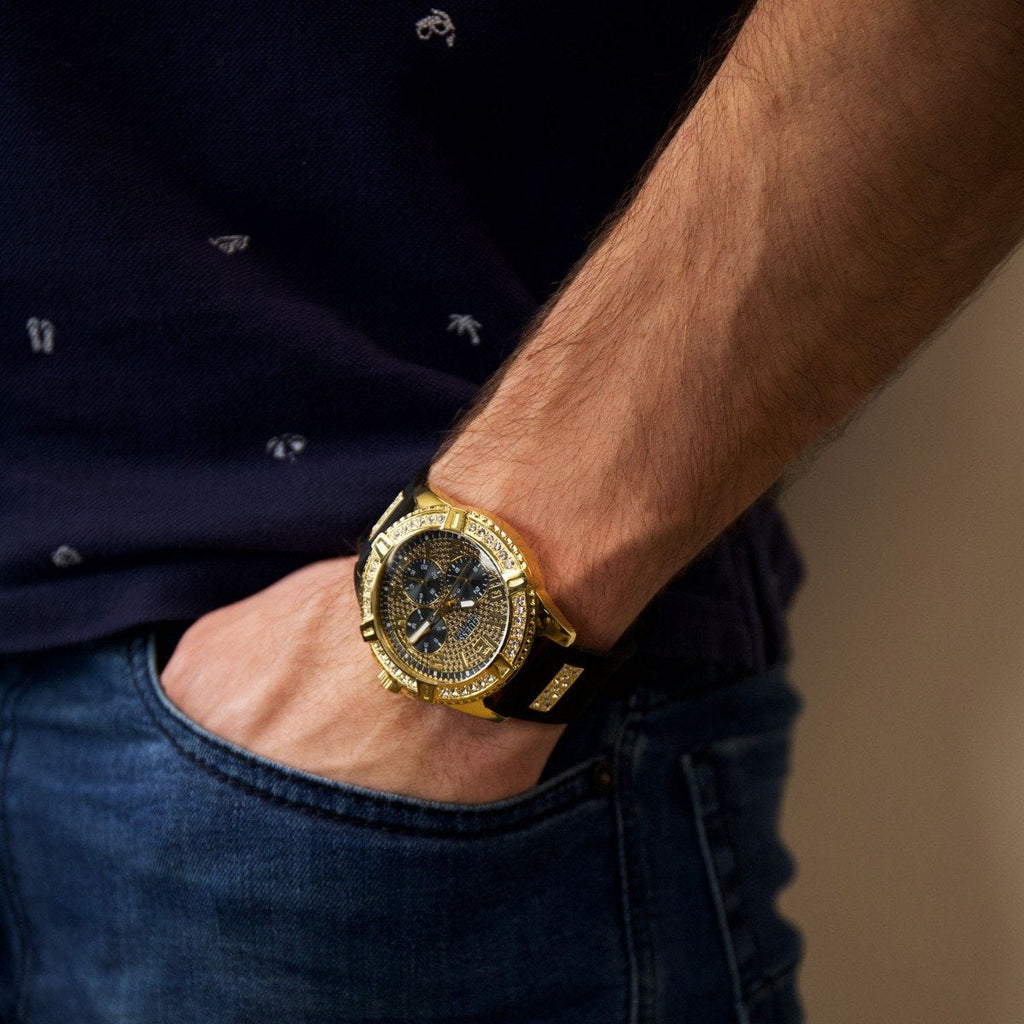 Guess Frontier Crystals Black Dial Black Silicone Strap Watch For Men - W1132G1 Buy Now By Guess