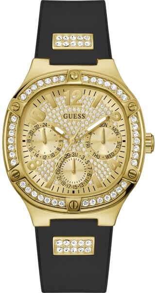 Guess Duchess Crystals Gold Dial Black Silicon Strap Watch For Women - GW0619L2 Buy Now By Guess