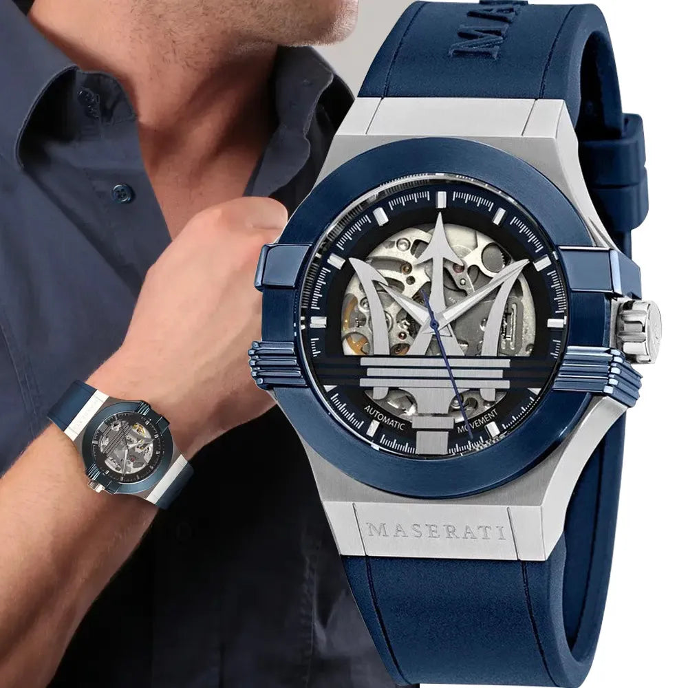 Maserati Potenza Automatic Skeleton Dial Blue Rubber Strap Watch For Men - R8821108035 Buy Now By Maserati