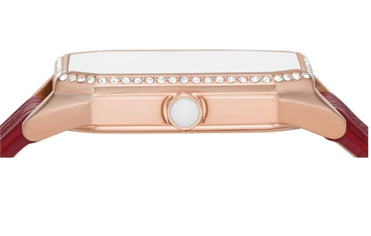 Emporio Armani Gianni T Bar Two-Hand Mother of Pearl Dial Red Leather Strap Watch For Women - AR11467 Buy Now By Emporio Armani