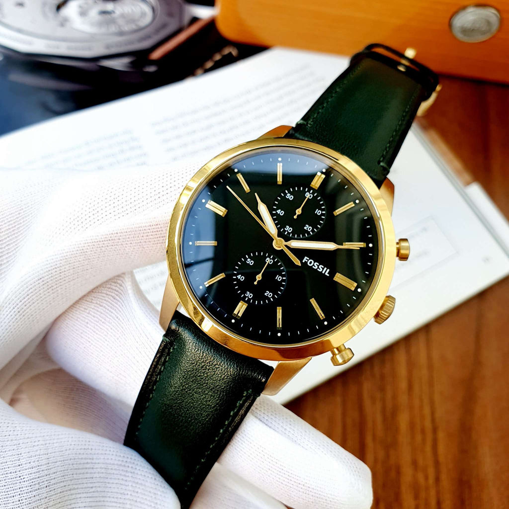 Fossil Townsman Chronograph Green Dial Green Leather Strap Watch for Men - FS5599 Buy Now By Fossil