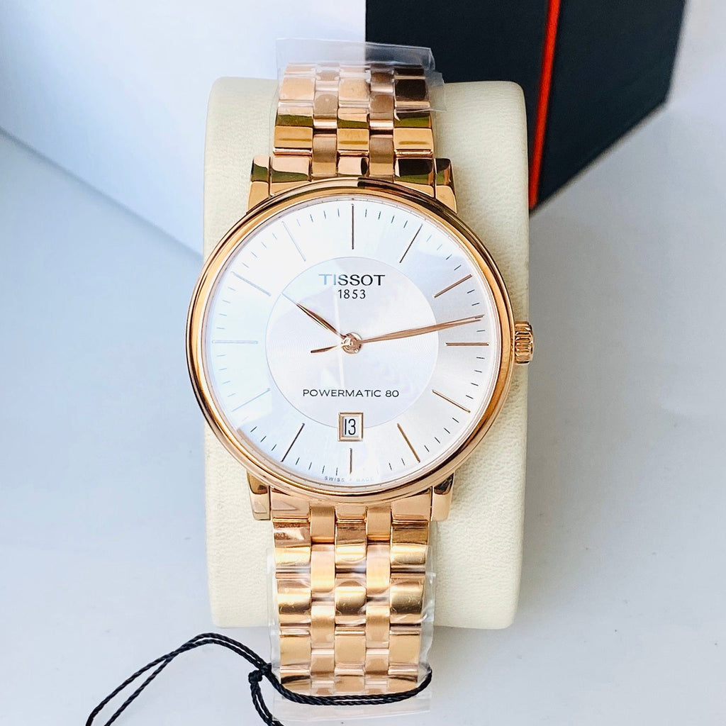 Tissot T Classic Carson Premium Automatic White Dial Rose Gold Steel Strap Watch for Men - T122.407.33.031.00 Buy Now By Tissot